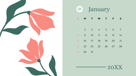 Illustration of Red and Yellow Flowers Calendar Design Template