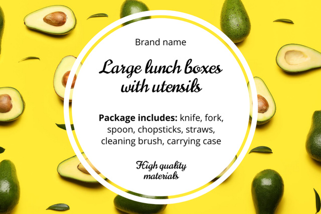 Ad of Large Lunch Boxes with Utensils Label Design Template
