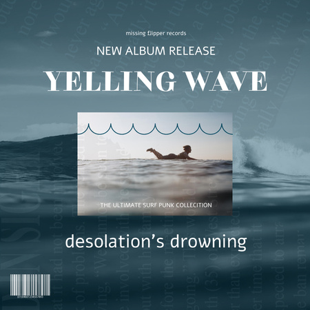 Music Album Promotion with Man Surfing at Sea Album Cover Modelo de Design