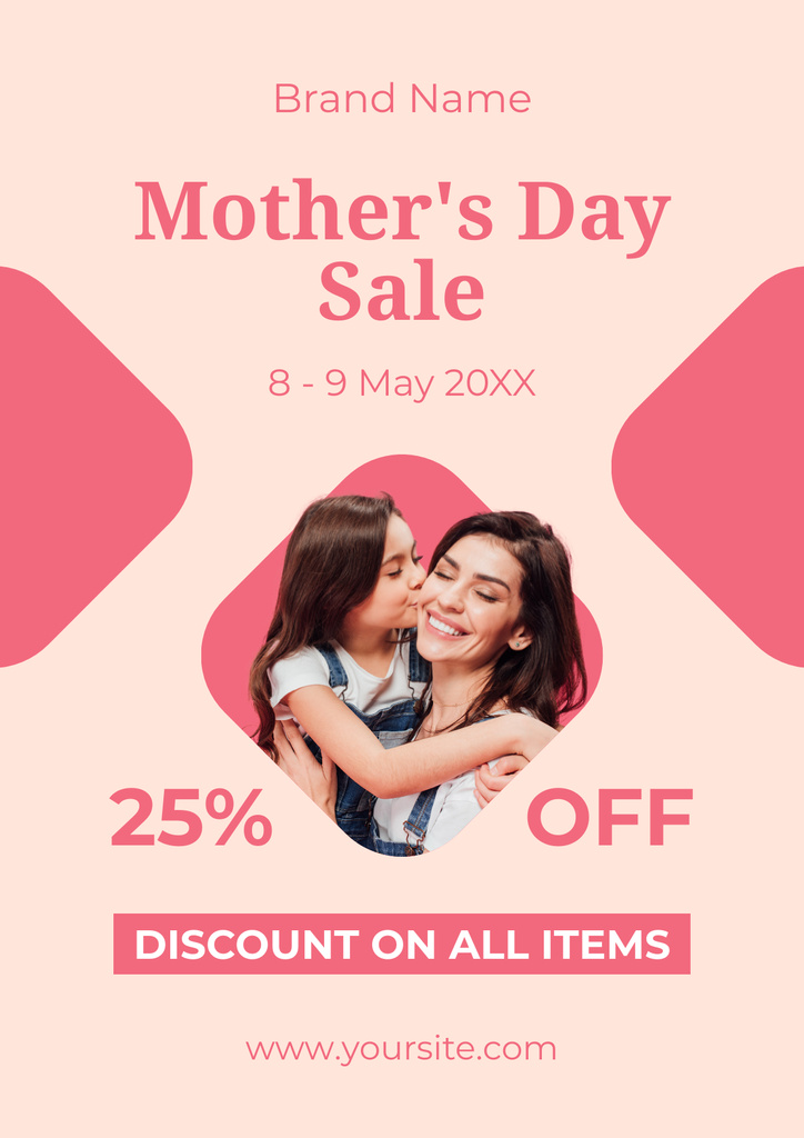 Mother's Day Sale with Daughter kissing Mom Poster Design Template