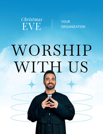 Celebratory Christmas Eve Worship With Priest Flyer 8.5x11in Design Template