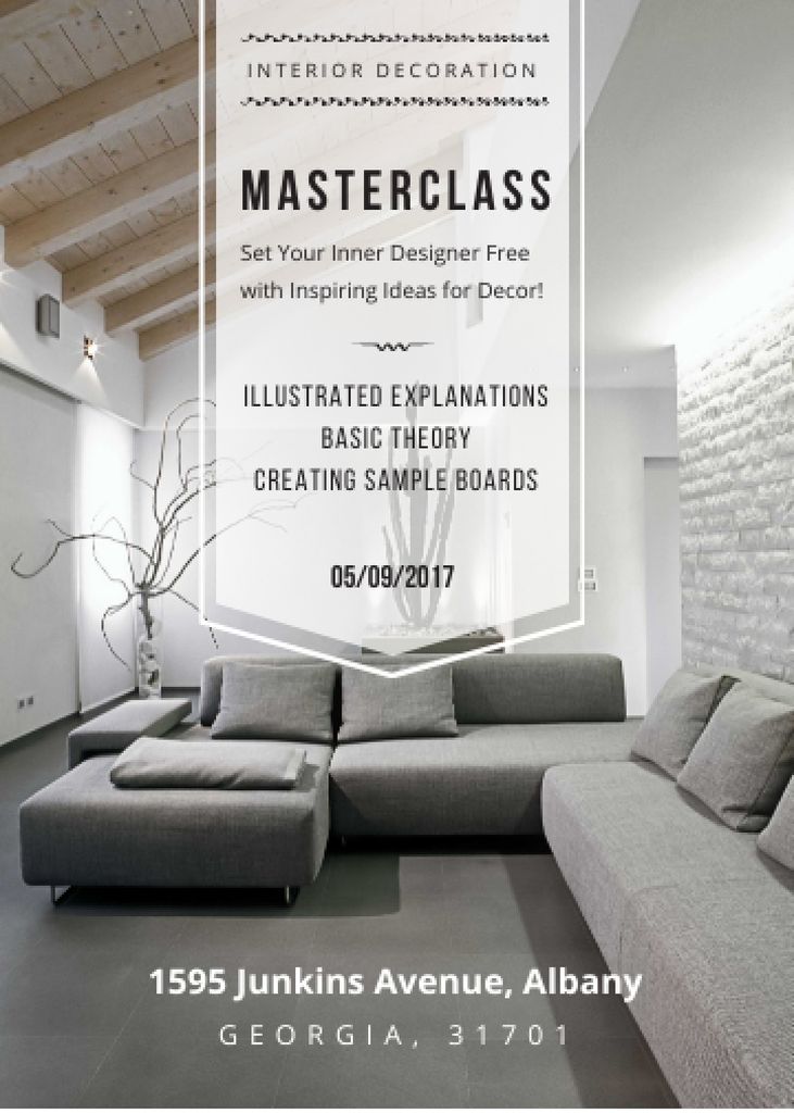 Ontwerpsjabloon van Invitation van Interior decoration masterclass with Sofa in grey