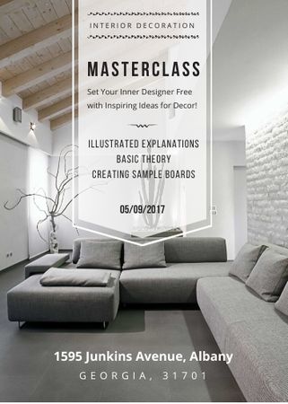 Plantilla de diseño de Interior decoration masterclass with Sofa in grey Invitation 