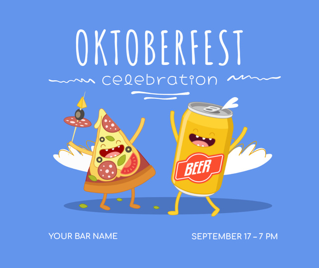 Designvorlage Happy Oktoberfest Celebration With Pizza And Beer für Facebook