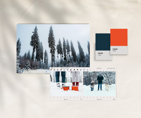 Modèle de visuel inspiration hivernale avec couple dans la forêt enneigée - Facebook