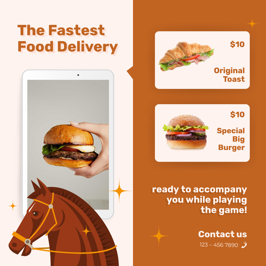 Fast Food Delivery Ad with Delicious Burgers Instagram AD Design Template