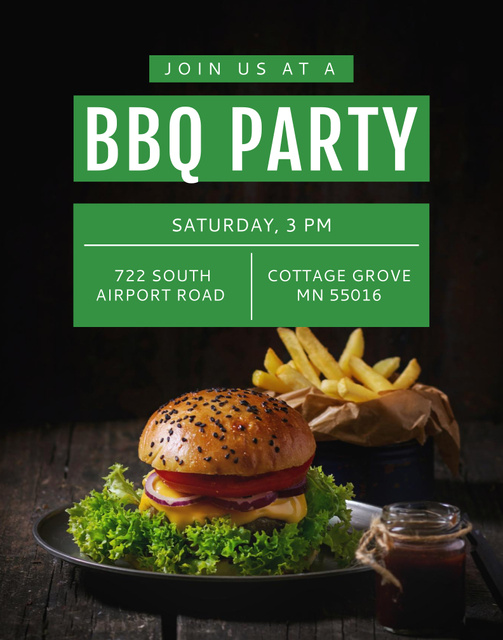 Plantilla de diseño de BBQ Party Invitation with Delicious Burger Poster 22x28in 