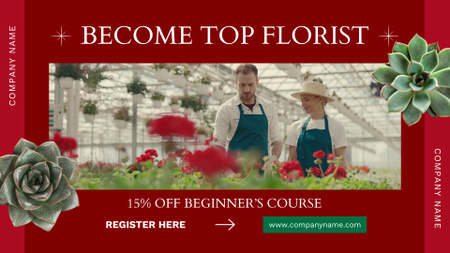 Plantilla de diseño de Curso de floristería para principiantes con descuento en rojo Full HD video 