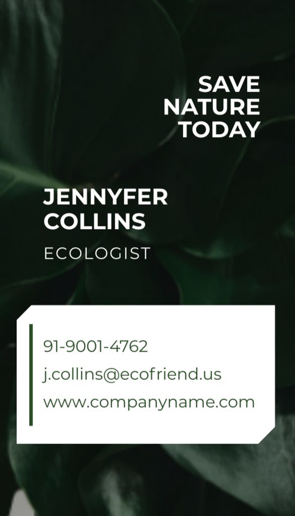 Plantilla de diseño de Eco Company Ad with Green Plant Leaves Business Card US Vertical 