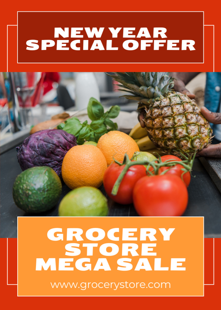 Ontwerpsjabloon van Flayer van Ripe Fruits And Vegetables Sale Offer In Supermarket