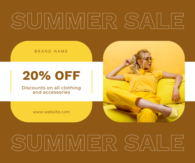 Summer Sale of Trendy Clothes on Brown and Yellow Facebook Tasarım Şablonu