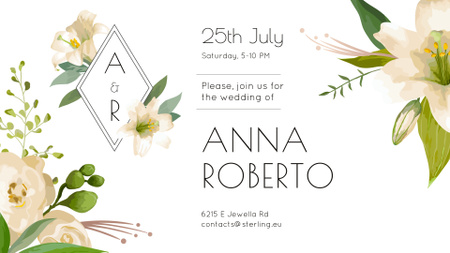 Plantilla de diseño de Marco de flores tiernas de invitación de boda FB event cover 