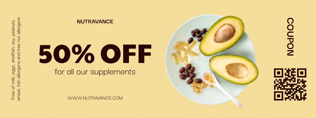 Ontwerpsjabloon van Coupon van Premium Nutritional Supplements And Vitamins Sale Offer