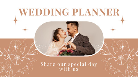 Wedding Studio Ad with Happy Couple Showing Heart with Hands Youtube Thumbnail Design Template
