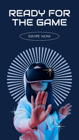 Designvorlage Virtual-Reality-Spielanzeige mit Frau für Instagram Story