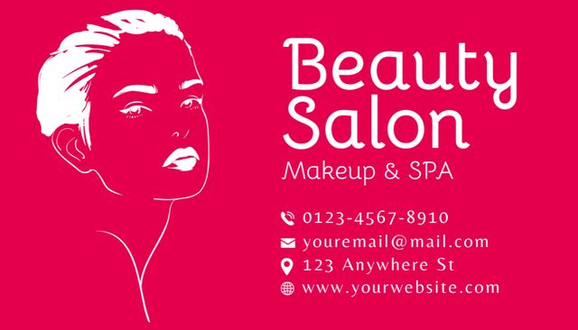 Ontwerpsjabloon van Business Card US van Beauty Salon Ad with Illustration of Woman on Red