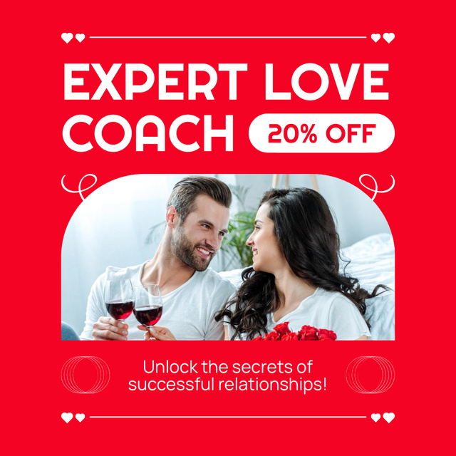 Ontwerpsjabloon van Instagram AD van Expert Love Coaching Promotion on Vivid Red