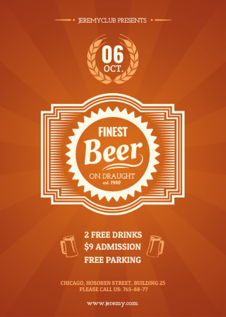 Finest beer pub ad in orange Flayer Design Template
