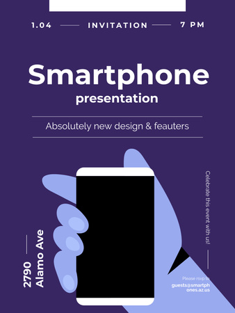 Plantilla de diseño de Smartphone Review mano sujetando el teléfono Poster US 