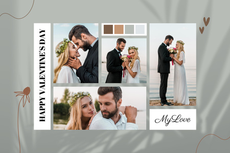 Collage with Newlyweds in love for Valentine's Day Mood Board Design Template
