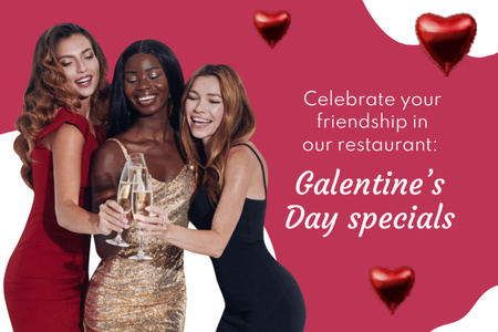 Smiling Women Celebrating Galentine's Day Postcard 4x6in Design Template