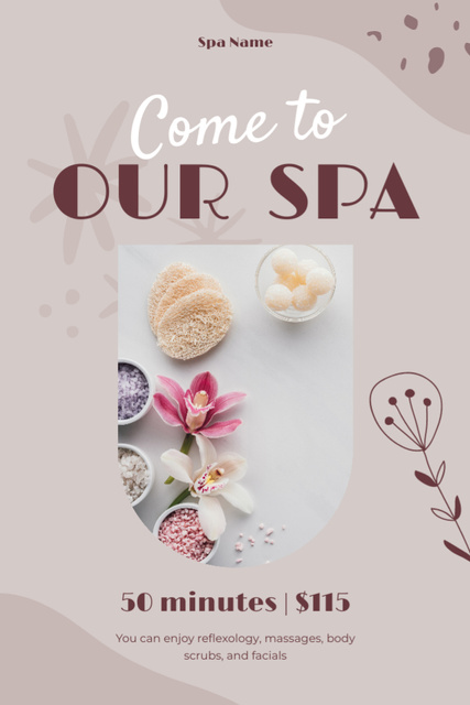 Spa Salon Invitation with Flowers Tumblr tervezősablon