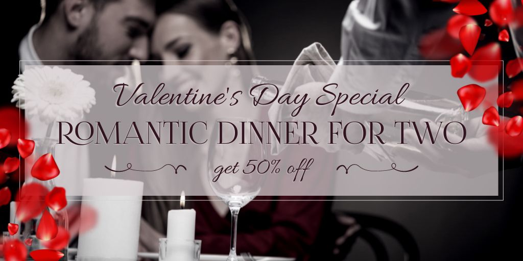 Ontwerpsjabloon van Twitter van Special Discount Offer on Valentine's Day Dinner for Couples in Love
