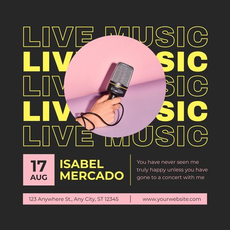 Plantilla de diseño de Anuncio de música en vivo con micrófono Instagram 