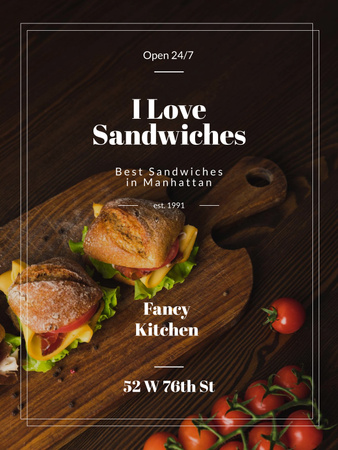 Restaurant Ad with Fresh Tasty Sandwiches Poster 36x48in Design Template