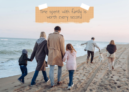 Big Family On Seacoast With Quote About Time Postcard 5x7in Design Template