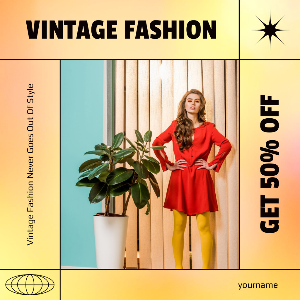 Woman in red vintage dress Instagram AD Design Template