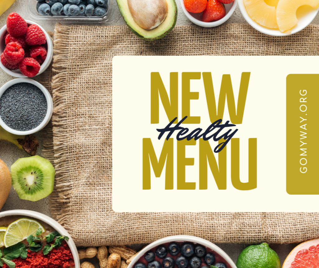 Designvorlage Healthy menu offer with fresh Fruits and Vegetables für Facebook