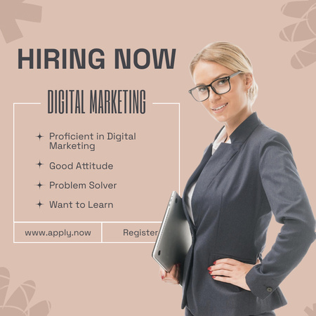 Vacancy Ad with Woman in Suit Social media Design Template
