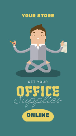 Office Supplies Store Ad with Meditating Businessman Instagram Video Story Design Template