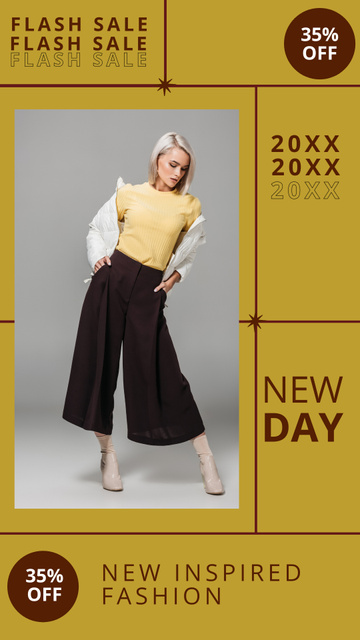 Fashion Sale Ad with Woman in Elegant Outfit Instagram Story Modelo de Design