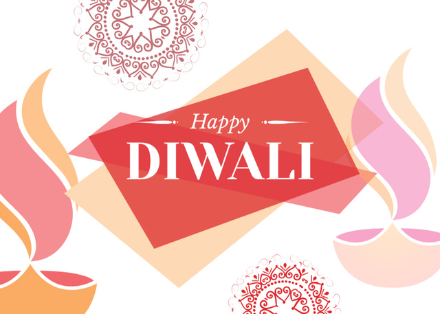 Ontwerpsjabloon van Postcard 5x7in van Happy Diwali Greeting With Red Patterns