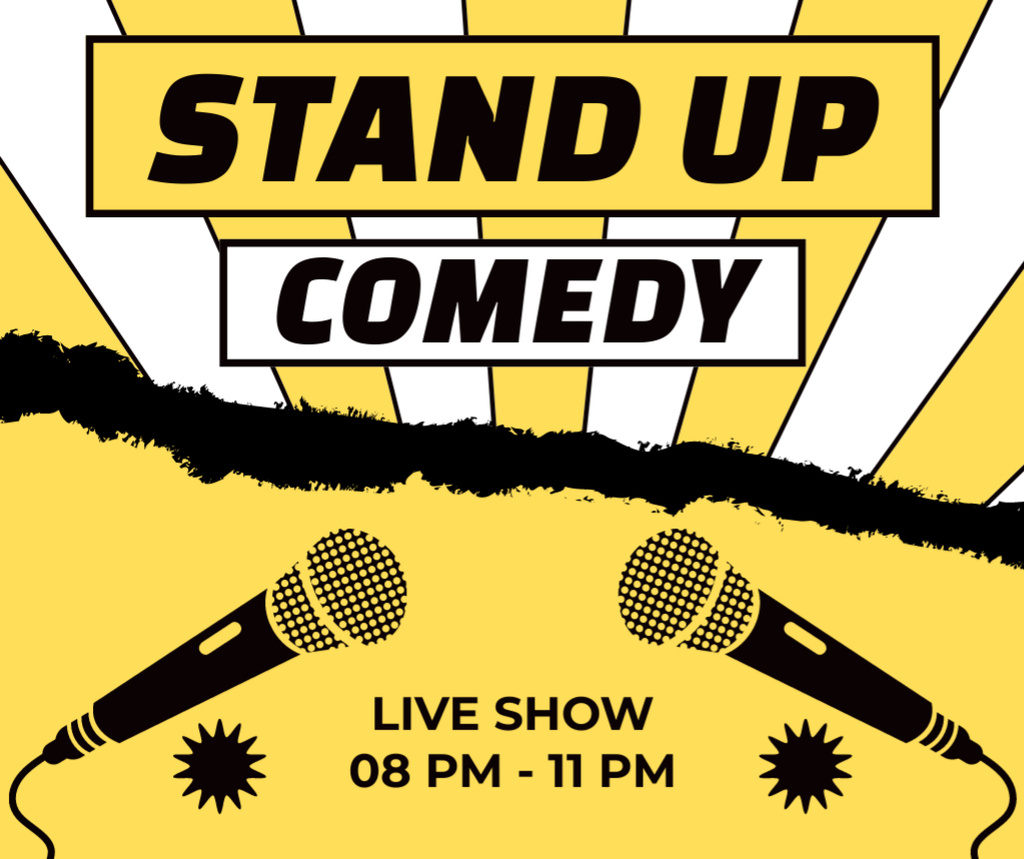 Announcement about Live Comedy Show on Yellow Facebook Design Template