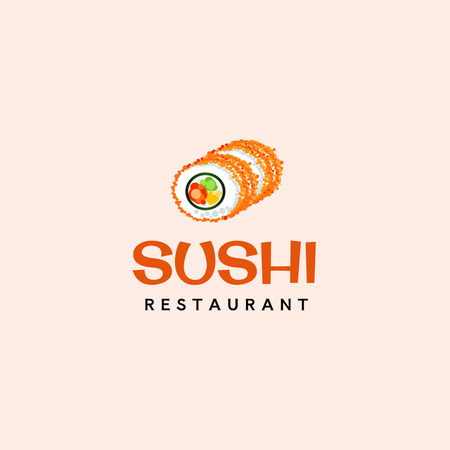 Emblem of Japanese Restaurant with Appetizing Sushi Logo Design Template