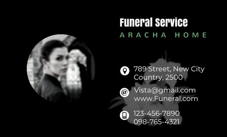 Ontwerpsjabloon van Business Card 91x55mm van Begrafeniscontacten op zwarte achtergrond