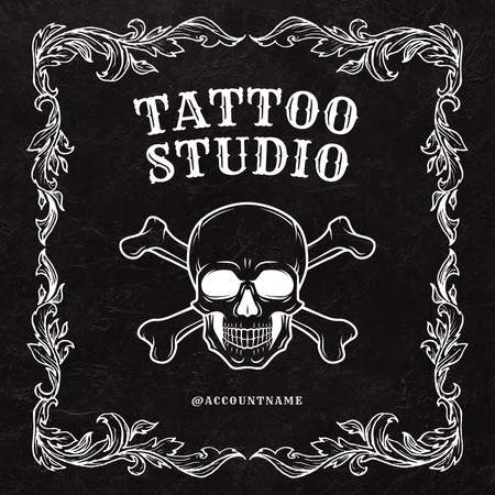 Plantilla de diseño de Oferta de servicios de estudio de tatuajes con calavera en flores Instagram 