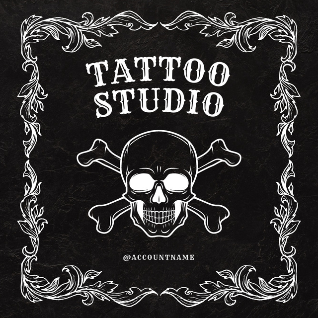 Designvorlage Tattoo Studio Services Offer With Skull In Florals für Instagram