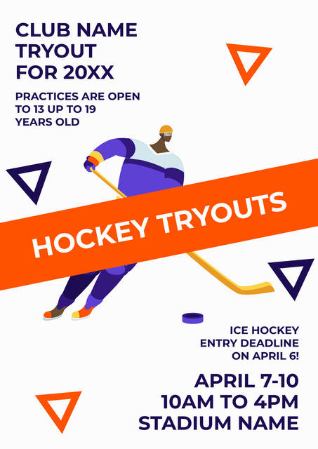 Hockey Tryouts Invitation with Sportsman Poster Modelo de Design