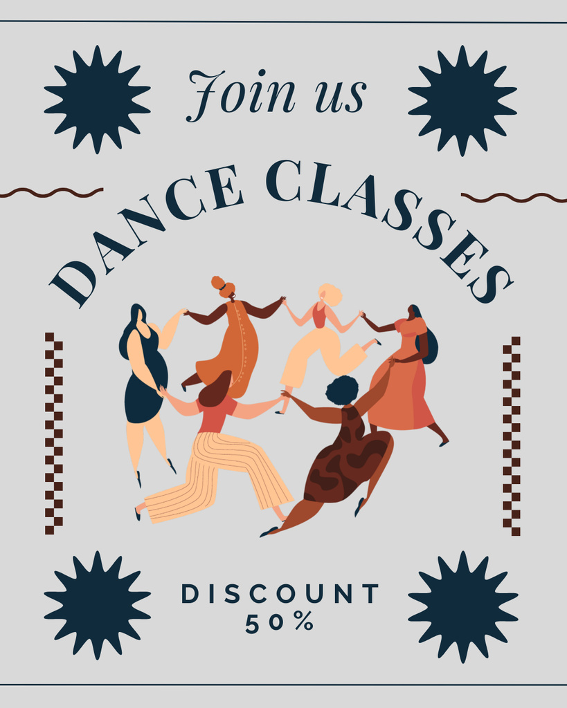 Ad of Dance Classes with Women dancing in Circle Instagram Post Vertical Modelo de Design