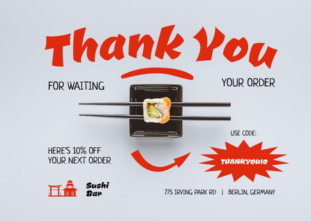 Gratitude for Order in Sushi Bar Card tervezősablon