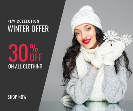 Winter Offer with Woman in Warm Outfit Facebook Design Template