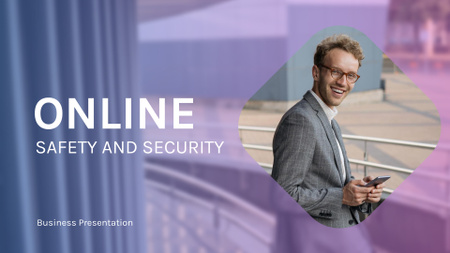 Online Safety and Security Tips with Businessman Presentation Wide tervezősablon