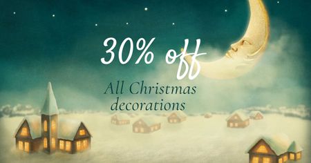Christmas Decorations Offer with Moon Facebook AD Tasarım Şablonu