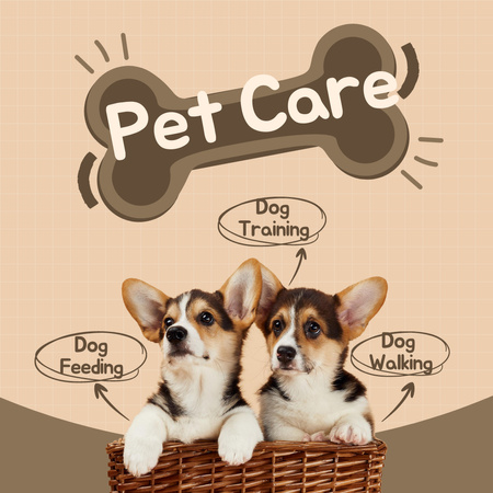 Modèle de visuel Offre de soins pour animaux de compagnie avec des chiots mignons - Instagram AD