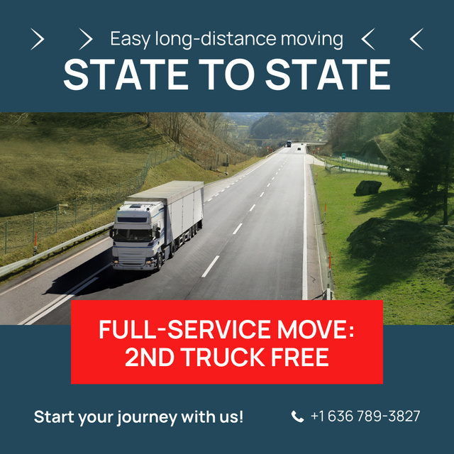 Easy And Cross-country Moving Service With Trucks Offer Animated Postデザインテンプレート