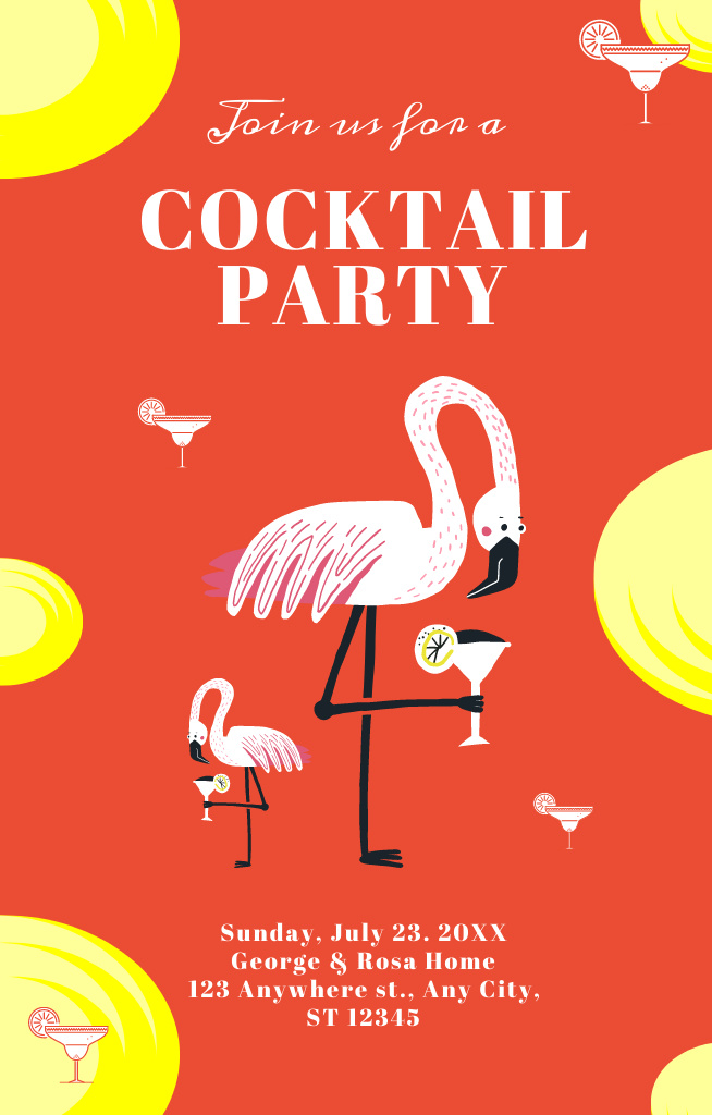 Summer Cocktail Party Ad on Vivid Orange Invitation 4.6x7.2inデザインテンプレート